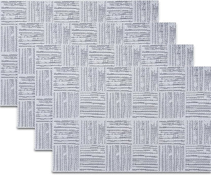 Placemats Set of 4, Plastic Vinyl 18" x 12" Place Mats for Dinner Table, No-Slip Wipeable Table Mats Daily Use Patio Kitchen Decoration (White Mix Black)