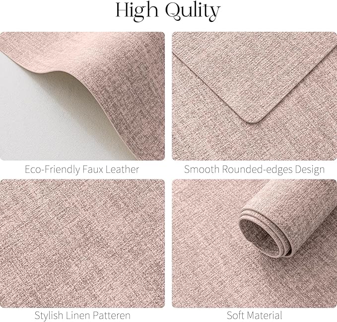 MOSAYT Faux Leather Placemats Set of 4, Heat Resistant Vinyl Place Mats with Coasters, Wipeable Washable Waterproof Oil Proof Table Mats for Kitchen Dining Indoor Outdoor, 12" x 17", Pink
