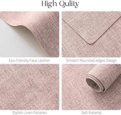 MOSAYT Faux Leather Placemats Set of 4, Heat Resistant Vinyl Place Mats with Coasters, Wipeable Washable Waterproof Oil Proof Table Mats for Kitchen Dining Indoor Outdoor, 12" x 17", Pink