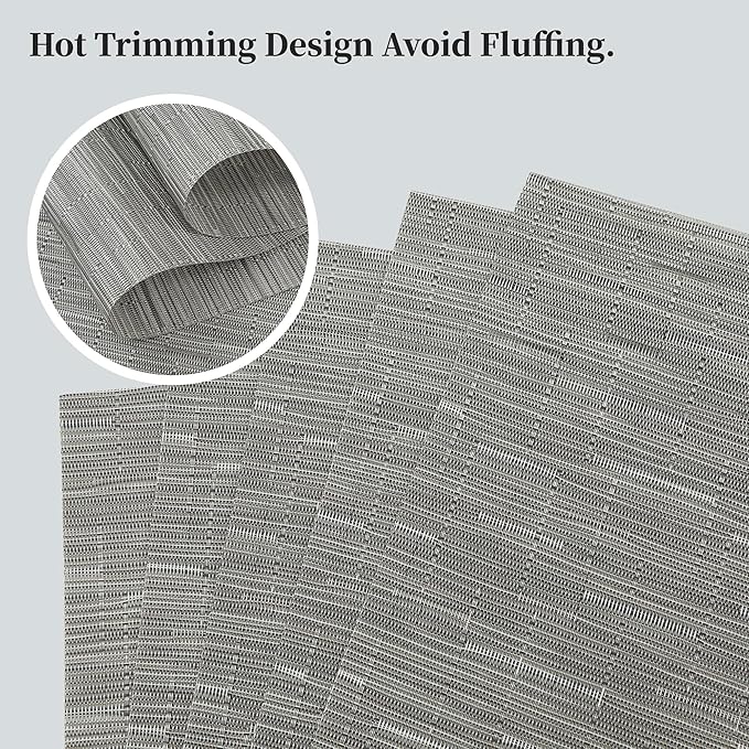 Leetaltree Silver Placemats Set of 12 - Heat Resistant Non-Slip Place mats for Dining Table, Washable Durable PVC Vinyl Woven Table Mats（Sliver, 12）