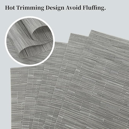 Leetaltree Silver Placemats Set of 12 - Heat Resistant Non-Slip Place mats for Dining Table, Washable Durable PVC Vinyl Woven Table Mats（Sliver, 12）