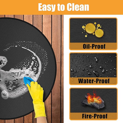 23.8 in Heat Resistant Grill Mat for Outdoor Tabletop Grill to Protect Your Prep Grill Table, Circle Heat Resistant Mats for Countertop, Fireproof & Water Proof & Oil Proof Tabletop Fire Pit Mat-Black