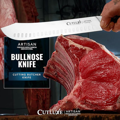 Cutluxe Butcher Knife – 10″ Bullnose Carving Knife, Forged High Carbon German Steel – Full Tang & Razor Sharp – Ergonomic Handle Design, Grilling Gifts for Men – Artisan Series