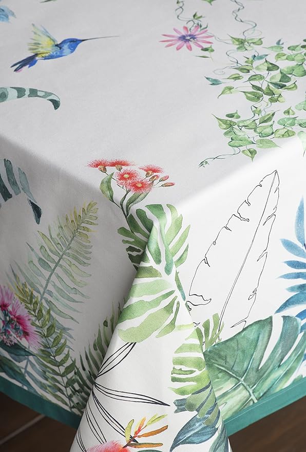 Maison d' Hermine Table Cloth Square Table 100% Cotton 54 x 54 Inches Tablecloth Reusable Decorative Everyday Use for Dining Room, Farmhouse, Home, Party, Festive & Wedding Spring Summer - Tropiques