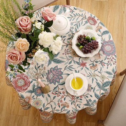 Designer Vintage Linen Round Tablecloth,French Rustic Floral Table Cloth with Colorful Pattern,Decor Table Cover for Kitchen,Dining,Thanksgiving,Christmas,Diameter 67"-Flowershadow a