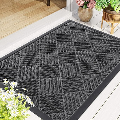 Smiry Front Door Mat Outside Entrance, Heavy Duty Outdoor Indoor Mat, Natural Rubber Doormat, Non Slip, Trap Dirt and Moisture, Easy Clean, Low Profile Patio Porch Entryway Mat, 59x23, Light Grey