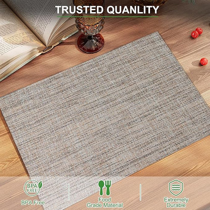 BETEAM Placemats Set of 8, Woven Vinyl Placemat for Dining Table Washable Wipeable Kitchen Place Mats Durable Indoor Outdoor Table Mats