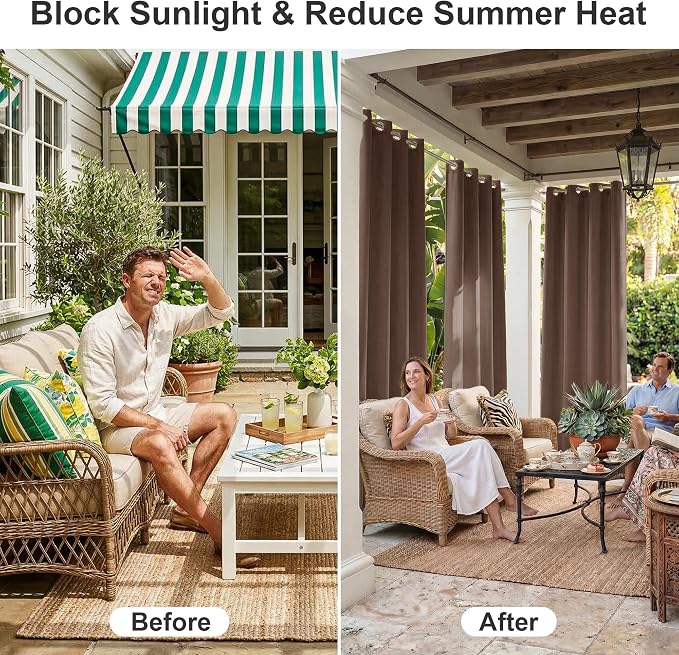 RYB HOME Extra Wide Outdoor Curtains 2 Panels or Patio Waterproof | Blackout - Image 4