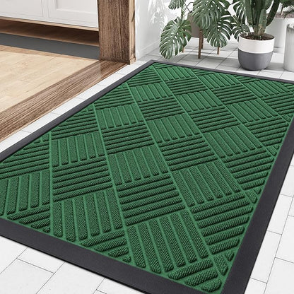 Smiry Front Door Mat Outside Entrance, Heavy Duty Outdoor Indoor Mat, Natural Rubber Doormat, Non Slip, Trap Dirt and Moisture, Easy Clean, Low Profile Patio Porch Entryway Mat, 35x23, Green