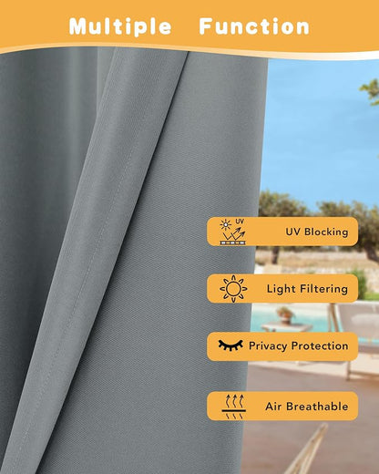 HolidayIdeas Outdoor Curtains for Patio Waterproof 4 Pcs 54x108 Inch Grey | - Image 3