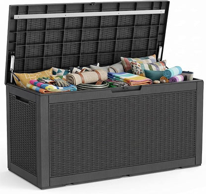 PatioZen 150 Gallon Resin Deck Box, Lockable Patio Outdoor Storage Box by OutdoorLivingPerfected