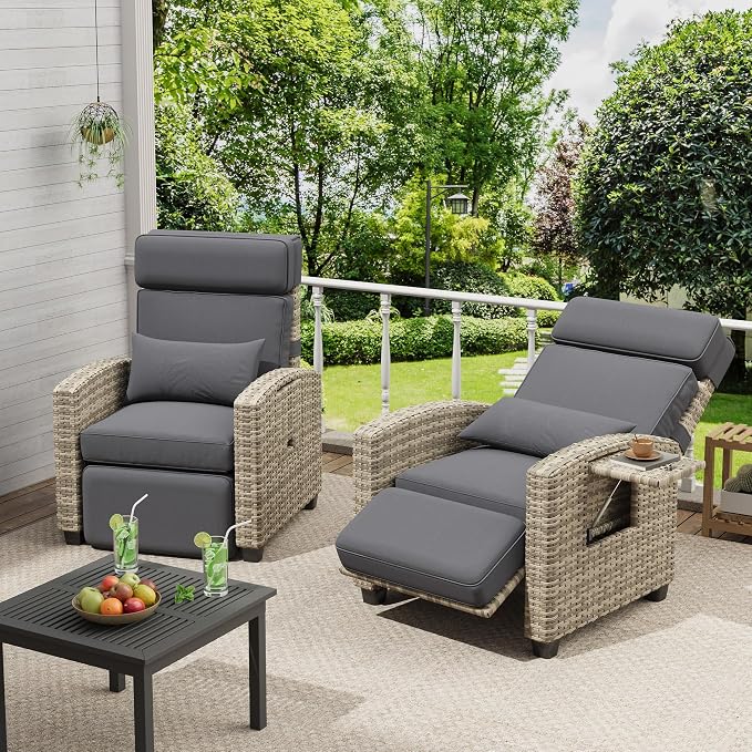 GarveeLife Outdoor Recliner Chair, PE Wicker Lounge Chair - Image 8