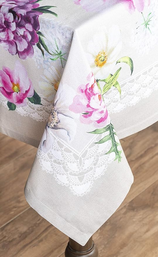 Maison d' Hermine Table Cloth Rectangle Table 100% Cotton 60 x 90 Inches Tablecloth Reusable Decorative Everyday Use for Dining Room, Farmhouse, Home, Party, Festive & Wedding Spring Summer - Pivoine