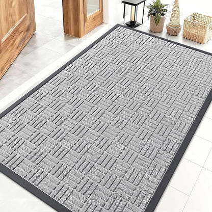 OLANLY Front Door Mat Outside Entrance 47x32, Absorbent, Heavy Duty Sturdy Natural Rubber Doormat Indoor Outdoor, Non-Slip, Stain and Fade Resistant, Low Profile Floor Mat for Entryway, Light Gray