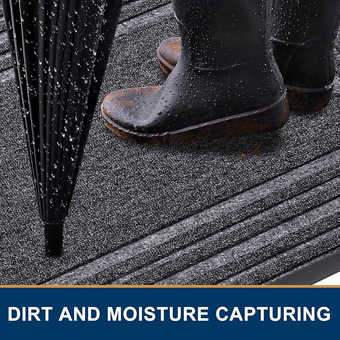 Buganda Front Door Mat Indoor Outdoor Entrance, Non-Slip Natural Rubber Doormats, Easy Clean, Low Profile, Dirt Trapper Entryway Floor Mats for Outside, Garages and Patios, 36x24, Silver Grey