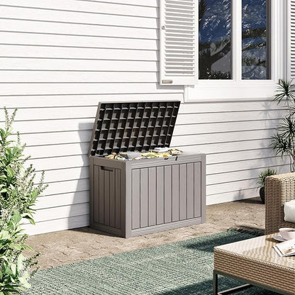 45 Gallon Outdoor Storage Deck Box Waterproof,Garden Tool,Backyard Cushion,Poolside Storage,Small Delivery Boxes for Outside,UV-Resistant & All-Weather,Wood-like Striped Gray