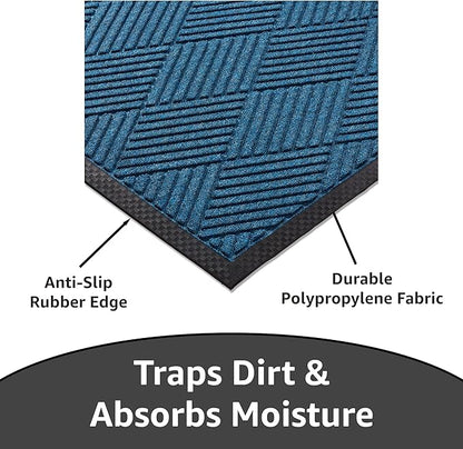 Ecomills Deluxe Diamond Entrance Door Mat, XX-Large Heavy Duty Absorbent Rubber Rug, Blue, 4’ X 6’ feet