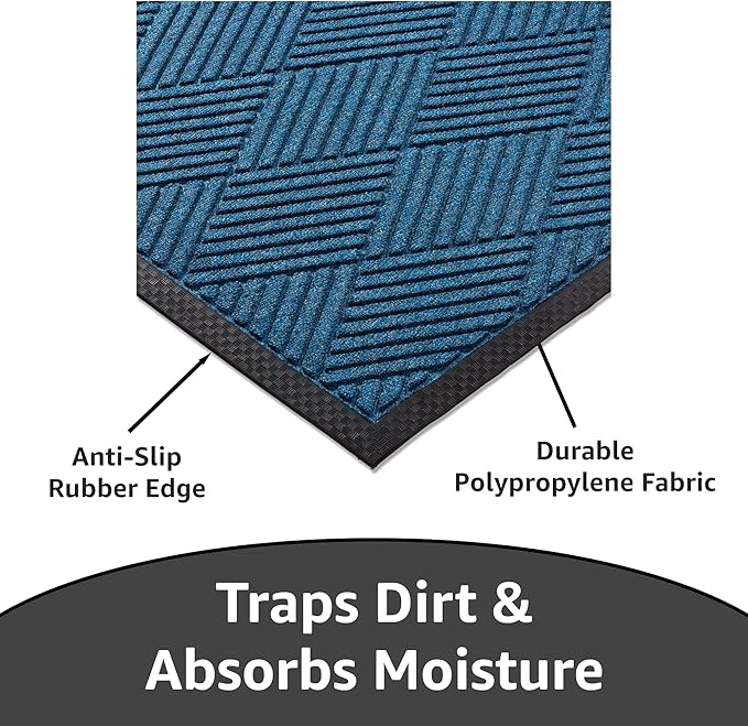 Ecomills Deluxe Diamond Entrance Door Mat, Large Heavy Duty Absorbent Rubber Rug, Blue, 3’ X 4’ feet