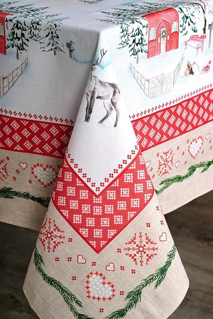Maison d' Hermine Table Cloth Rectangle Table 100% Cotton 70 x 90 Inches Fall Tablecloth Reusable Everyday Use for Thanksgiving Christmas Decorations Dining Farmhouse Party (Rural Christmas)