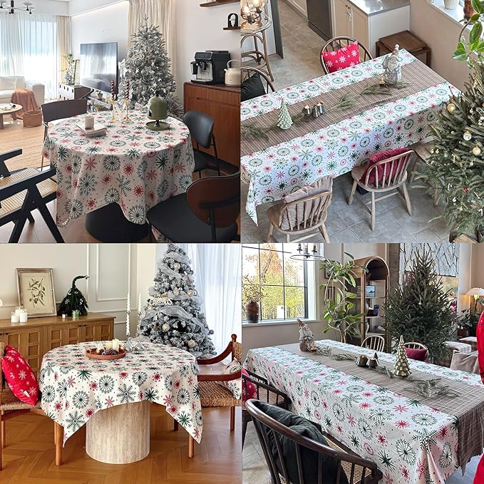 Christmas Tablecloth with Snowflake, Spillproof Waterproof Fabric Table Cloth for Dining, Parties, Holiday, Winter Table Decorations - 60''x120''