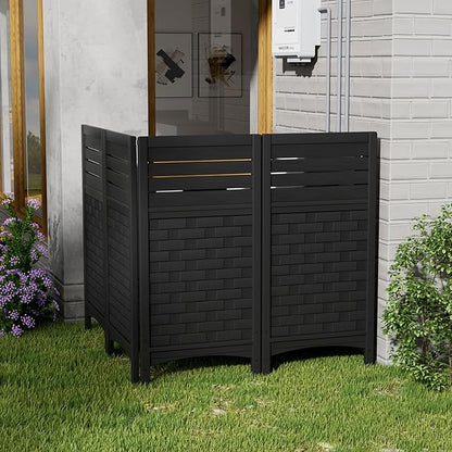 Outdoor Fence Privacy Panels,Resin Privacy Fence Panels for Outside,Air Conditioner Trash Can Pool Equipment Enclosure(4-Pack-Black)