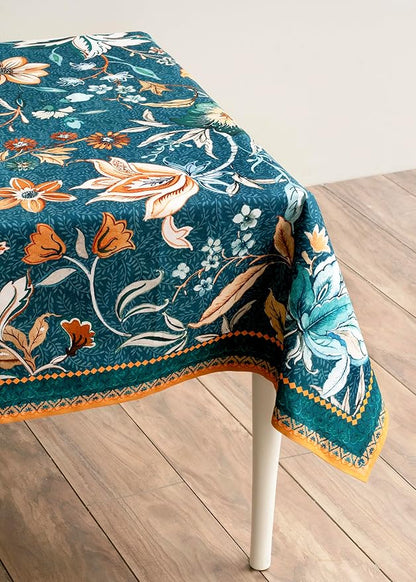 Maison d' Hermine Table Cloth Square Table 100% Cotton 60 x 60 Inches Fall Tablecloth Reusable Everyday Use for Thanksgiving Christmas Decorations Dining Farmhouse Party (Luxury Loft - Dark Teal)