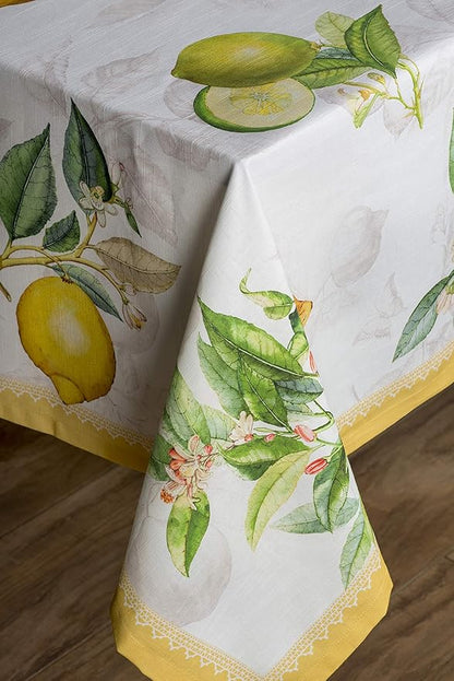 Maison d' Hermine Table Cloth Rectangle Table 100% Cotton 60 x 90 Inches Tablecloth Reusable Decorative for Dining Room, Farmhouse, Home, Party, Festive & Wedding Spring Summer - Limoncello