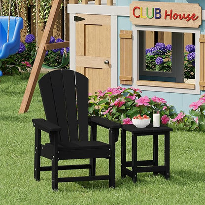 Costaelm Kids Outdoor Side Table, Small Patio HDPE Adirondack Square Table, Porch End Table for Outside Pool Garden, Black