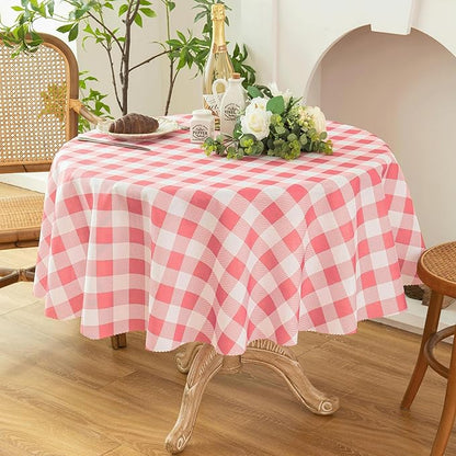 Waterproof Plaid Tablecloth Fabric - Round 50 Inch Classic Gingham Checker Table Cloth for Indoor/Outdoor Use - Buffalo Table Cover for Picnics, BBQs, and Parties