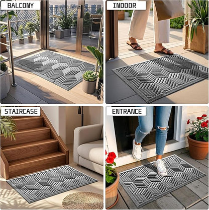 Yimobra Door Mats Outdoor 29.5x17, All-Season Waterproof Outdoor Mats for Front Door Entrance with Drainage Holes, Heavy Duty Non-Slip Doormat for Garage Patio Entryway Indoor, Black Gray
