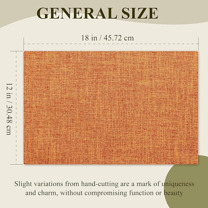 KXN Placemats Set of 4, Dual-Layer Thickened Faux Linen Table Mats, Heat Resistant & Wrinkle-Free, Machine Washable Cloth Place Mats for Kitchen Dining Indoor Outdoor (Orange)
