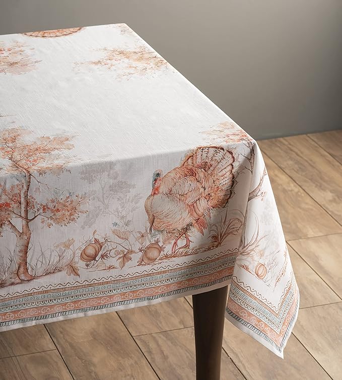 Maison d' Hermine Table Cloth Rectangle Table 100% Cotton 60 x 90 Inches Fall Tablecloth Reusable Everyday Use for Thanksgiving Christmas Decorations Dining Farmhouse Party (Giving Thanks)