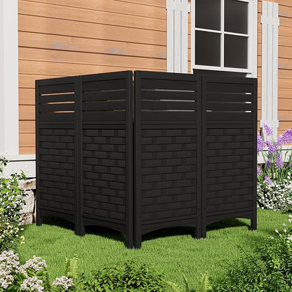 Outdoor Fence Privacy Panels,Resin Privacy Fence Panels for Outside,Air Conditioner Trash Can Pool Equipment Enclosure(4-Pack-Black)