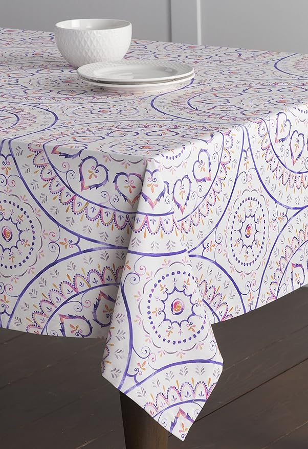 Maison d' Hermine Table Cloth Rectangle Table 100% Cotton 60 x 90 Inches Tablecloth Reusable Decorative Everyday Use for Dining Room, Farmhouse, Home, Party, Festive & Wedding Spring Summer - Mandala