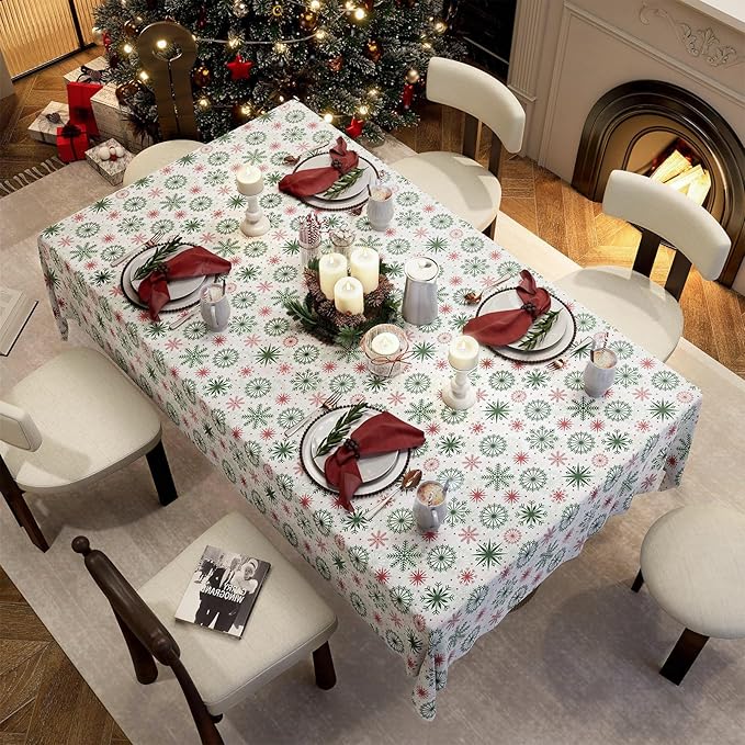 Christmas Tablecloth with Snowflake, Spillproof Waterproof Fabric Table Cloth for Dining, Parties, Holiday, Winter Table Decorations - 60''x120''