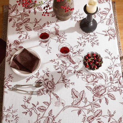 ISAENNE Designer Vintage Linen Small Square Tablecloth,Red Floral Pattern Linen Stain Resistant Table Cloth,Decor Tablecloths for Dining Thanksgiving Kitchen Tea Party,55"*55"-Harmony