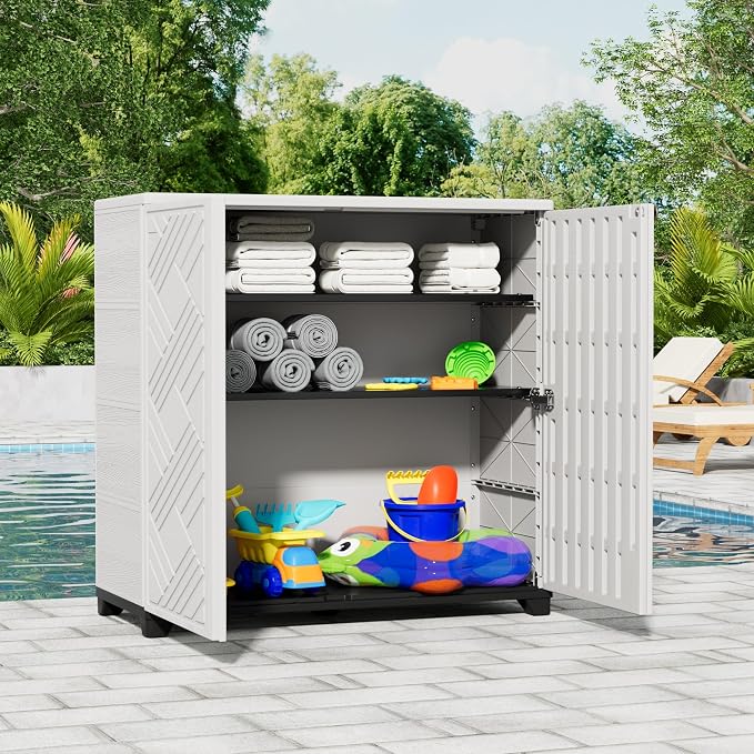 Outdoor Storage Cabinet Waterproof, 60 Gallon Resin Outdoor Storage Shed - Image 2