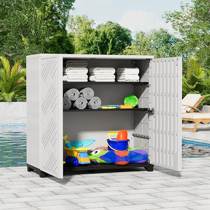 Outdoor Storage Cabinet Waterproof, 60 Gallon Resin Outdoor Storage Shed - Image 2