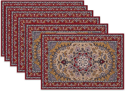 Ethnic Boho Linen Placemats Set of 6,12x18 Inch Vintage Bohemian Washable Table Mats Heat Resistant Place Mats for Home Party Kitchen Dining Decoration