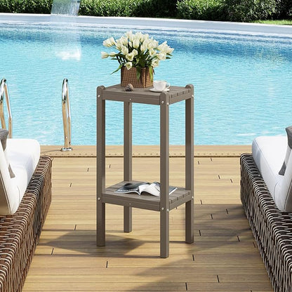 Costaelm Outdoor Side Table, 2-Tier Small Patio Coffee Tables for Outside, Outdoor End Tables for Patio, Adirondack Side Table for Outside, Outside Table for Pool, Porch, Garden, Weathered Wood