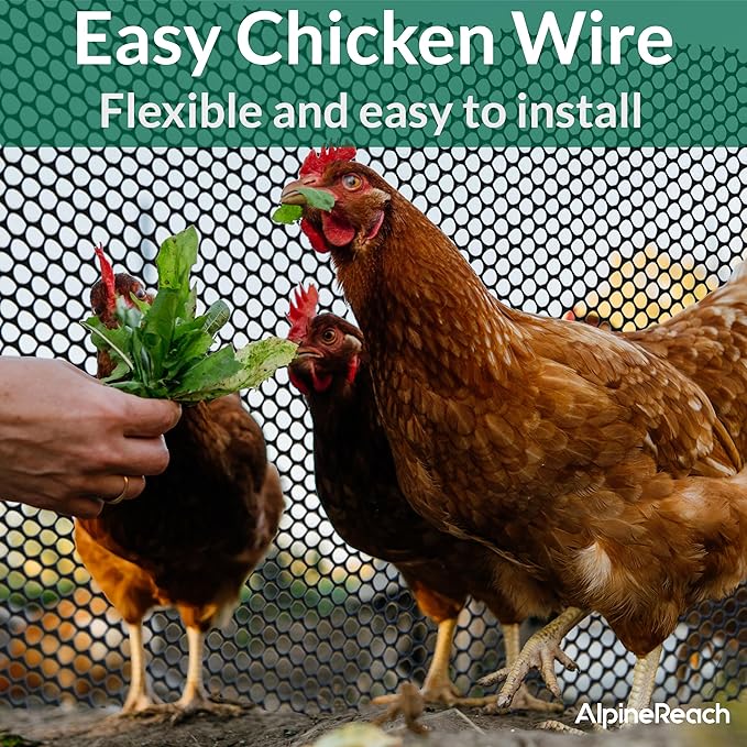 AlpineReach Plastic Wire Mesh 1.3ft x 10ft (15.7" x 120") Fence Roll with Zip Ties - Ideal for Poultry, Dogs, Rabbit Barrier & Gardening, Durable Chicken Mesh, Versatile Rigid Fencing & Netting, Black