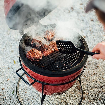 Kamado Joe KJ13RH Joe Jr. 13.5 inch Portable Charcoal Grill with Cast Iron Cart and Heat Deflectors, Blaze Red and Kamado Joe KJ15090620 Cast Iron Sear Plate