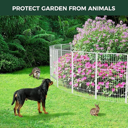 FXW Garden Fence Outdoor for The Yard – 45in(H) x 54.7ft(L) Heavy Duty Metal Animal Barrier for Dog and Rabbit, Decorative Dog Fence, 24 Panels, White