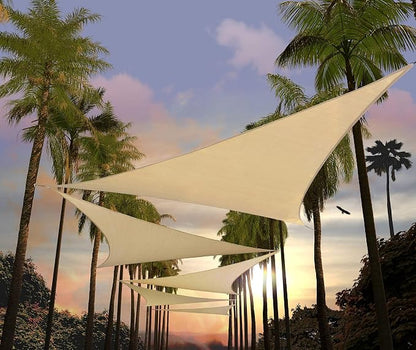 Amgo 32' x 32' x 32' Beige Triangle Sun Shade Sail Outdoor Canopy Awning UPF50+ by Amgo