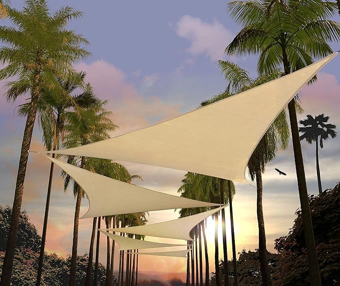 Amgo Custom Size 9' x 9' x 9' Beige Triangle Sun Shade Sail UPF50+ AGTAPT10 by Amgo