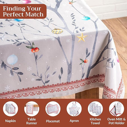 Maison d' Hermine Table Cloth Rectangle Table 100% Cotton 70 x 120 Inches Fall Tablecloth Reusable Everyday Use for Thanksgiving Christmas Decorations Dining Farmhouse Party (Fairy Christmas)