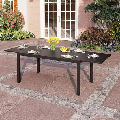 PHI VILLA Extra Large Expandable Patio Dining Table 99.2" × 35.5" Metal Outdoor Table for 6-10 Person, Metal Outdoor Dining Table with E-Coating for Garden Deck Yard- (Black)