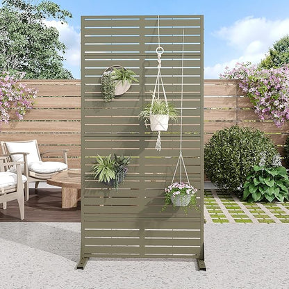 Casaphoria Metal Privacy Screen Outdoor, 72" H x 35" W Freestanding Decorative Privacy Screen for Patio Deck Balcony Garden with Stable Base, Green-Louvered