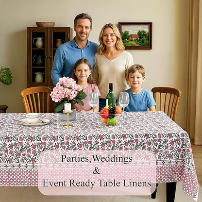 CPC Tablecloth 100% Cotton 60x90 Inch Indian Block Print Rectangle Table Cover, Washable Table Cloth for Weddings, Spring/Summer, Barbeque -Red Garnet