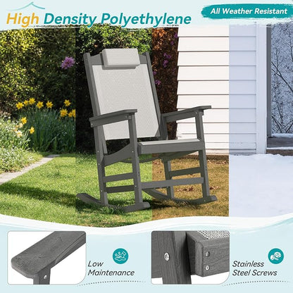 3-Piece Outdoor Rocking Chair Set, HDPE Patio Rocking Chair - Image 6